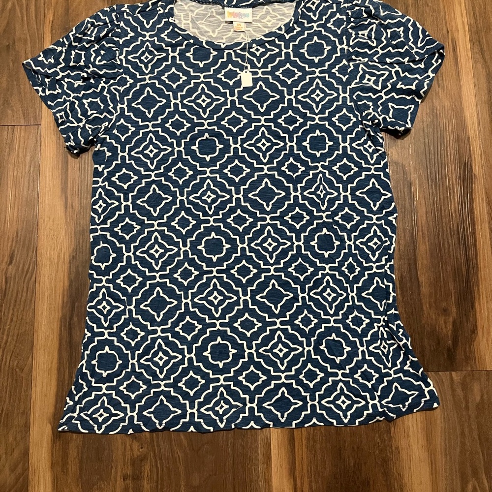 LuLaRoe Navy and White Geometric Short Sleeve Tee